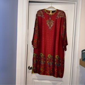 Khaadi Red Patterned Shalwar Kameez Top with Floral Accents size 12